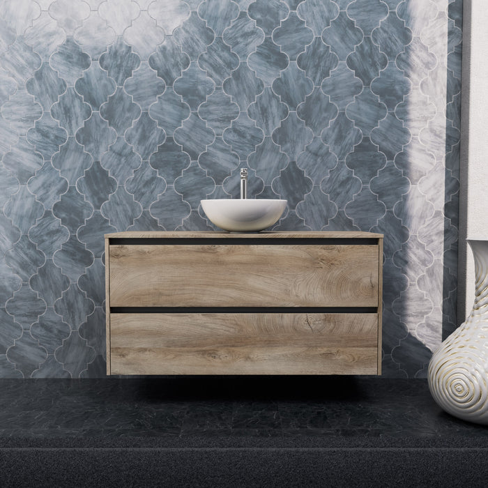 Inda - Mobile bagno L.120 con lavabo in appoggio / Rovere naturale 2 cassetti - Smeraldo