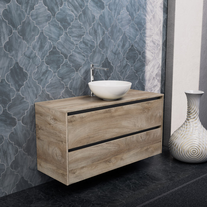 Inda - Mobile bagno L.120 con lavabo in appoggio / Rovere naturale 2 cassetti - Smeraldo