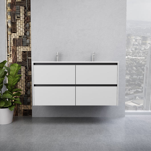 Inda - Mobile bagno L.120 con doppio lavabo lucido / Bianco opaco 4 cassetti - Smeraldo