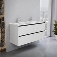 Inda - Mobile bagno L.120 con doppio lavabo lucido / Bianco opaco 4 cassetti - Smeraldo