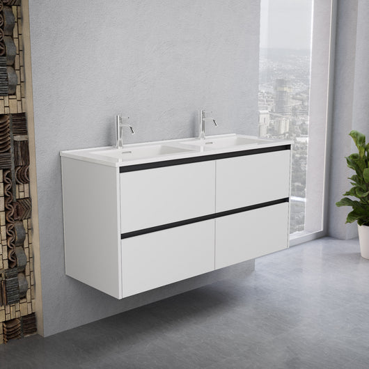 Inda - Mobile bagno L.120 con doppio lavabo lucido / Bianco opaco 4 cassetti - Smeraldo