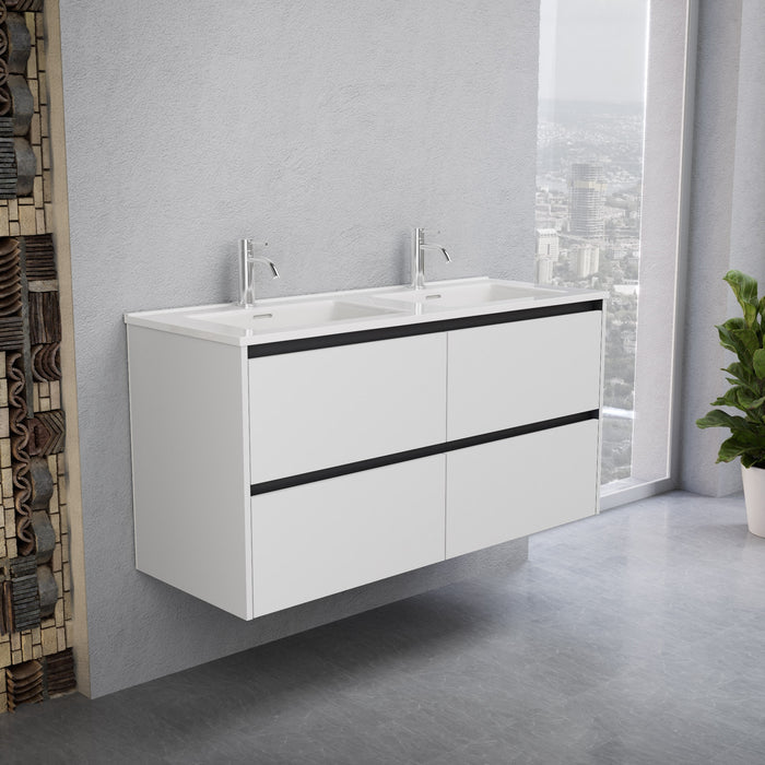 Inda - Mobile bagno L.120 con doppio lavabo lucido / Bianco opaco 4 cassetti - Smeraldo