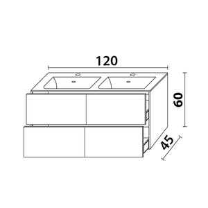 Inda - Mobile bagno L.120 con doppio lavabo lucido / Nero opaco 4 cassetti - Smeraldo