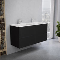 Inda - Mobile bagno L.120 con doppio lavabo lucido / Nero opaco 4 cassetti - Smeraldo