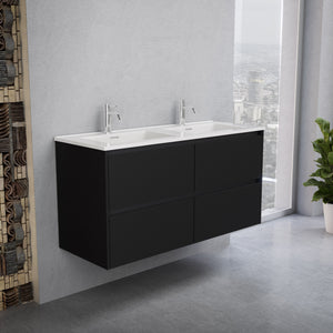 Inda - Mobile bagno L.120 con doppio lavabo lucido / Nero opaco 4 cassetti - Smeraldo