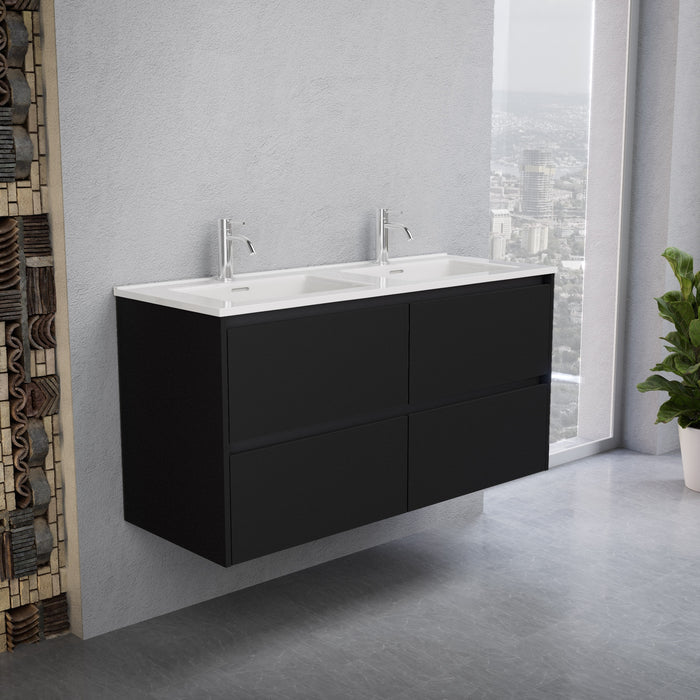Inda - Mobile bagno L.120 con doppio lavabo lucido / Nero opaco 4 cassetti - Smeraldo