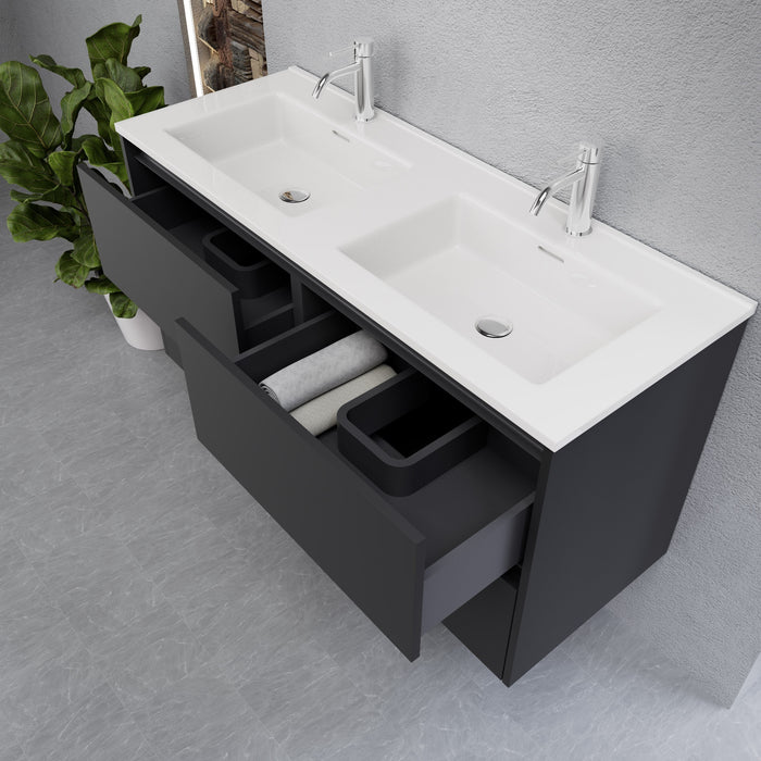 Inda - Mobile bagno L.120 con doppio lavabo lucido / Nero opaco 4 cassetti - Smeraldo