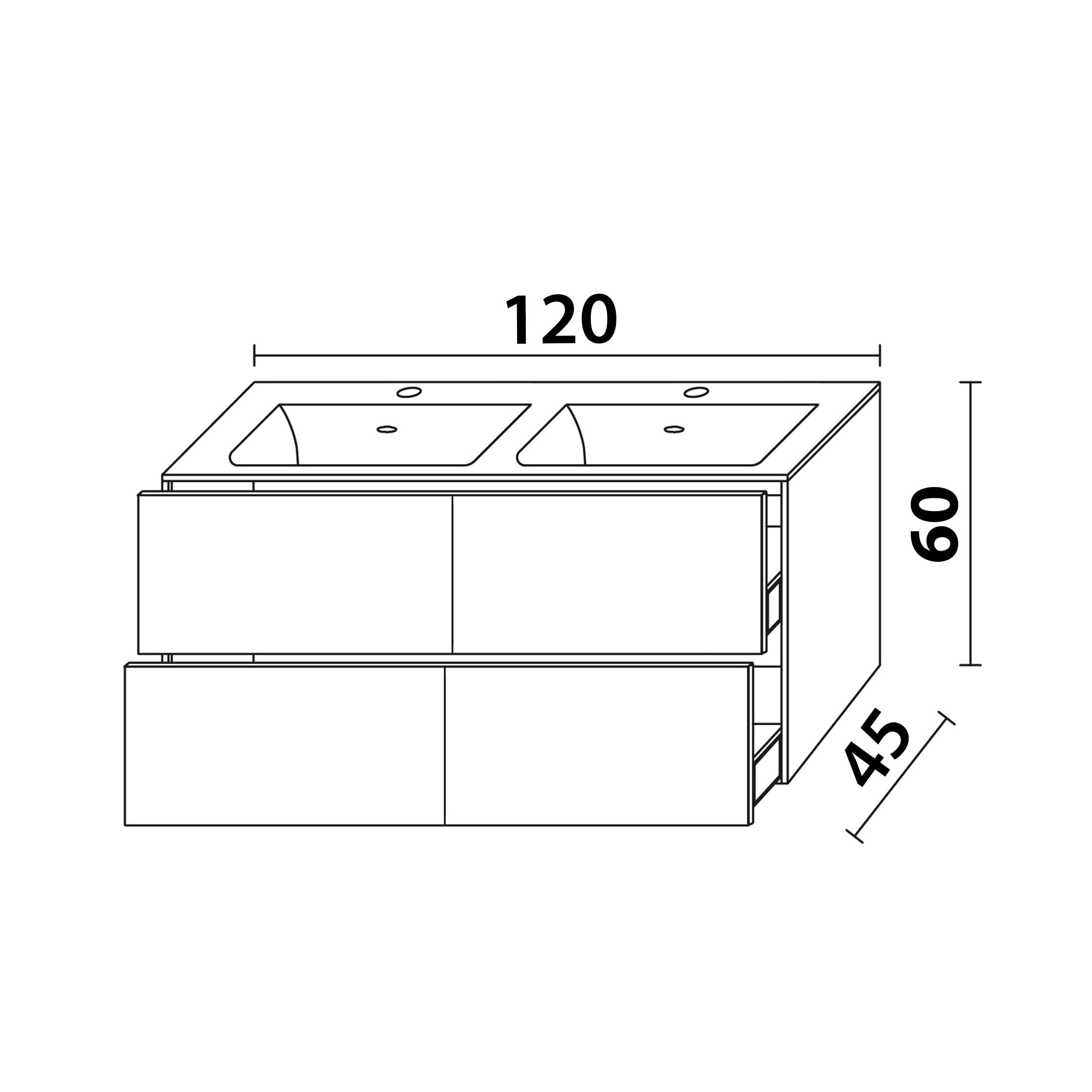 Inda - Mobile bagno L.120 con doppio lavabo lucido / Bianco lucido 4 cassetti - Smeraldo