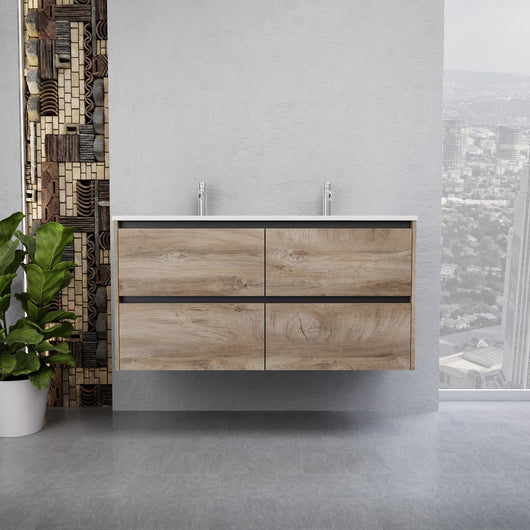 Inda - Mobile bagno L.120 con doppio lavabo lucido / Rovere naturale 4 cassetti - Smeraldo