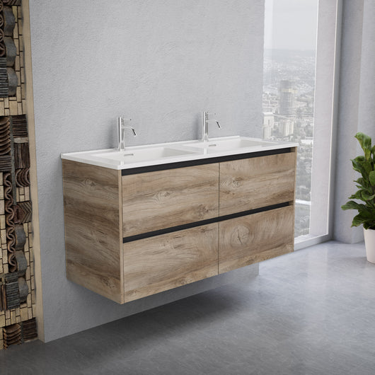 Inda - Mobile bagno L.120 con doppio lavabo lucido / Rovere naturale 4 cassetti - Smeraldo