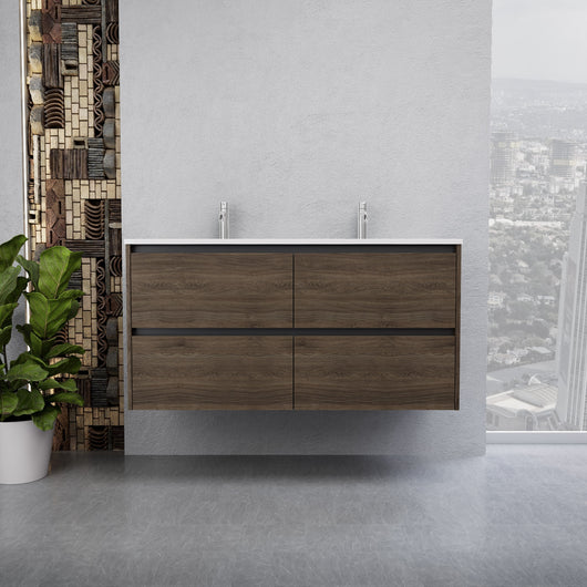 Inda - Mobile bagno L.120 con doppio lavabo lucido / Rovere castano 4 cassetti - Smeraldo