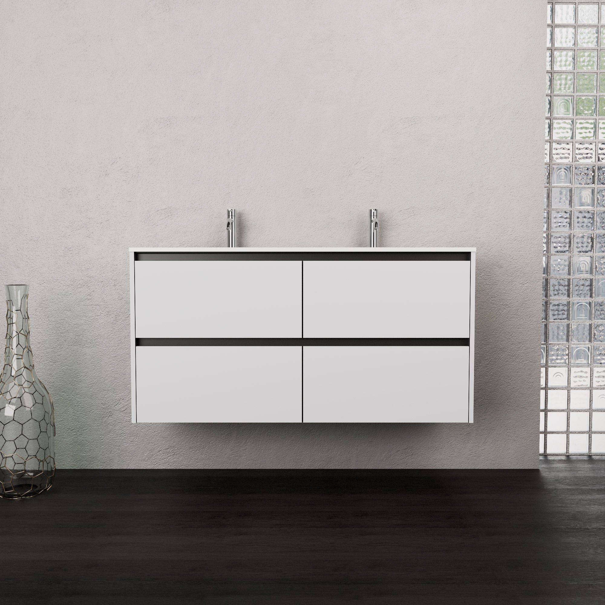 Inda - Mobile bagno L.120 con doppio lavabo opaco / Bianco opaco 4 cassetti - Smeraldo