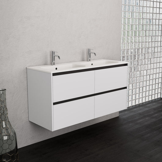 Inda - Mobile bagno L.120 con doppio lavabo opaco / Bianco opaco 4 cassetti - Smeraldo
