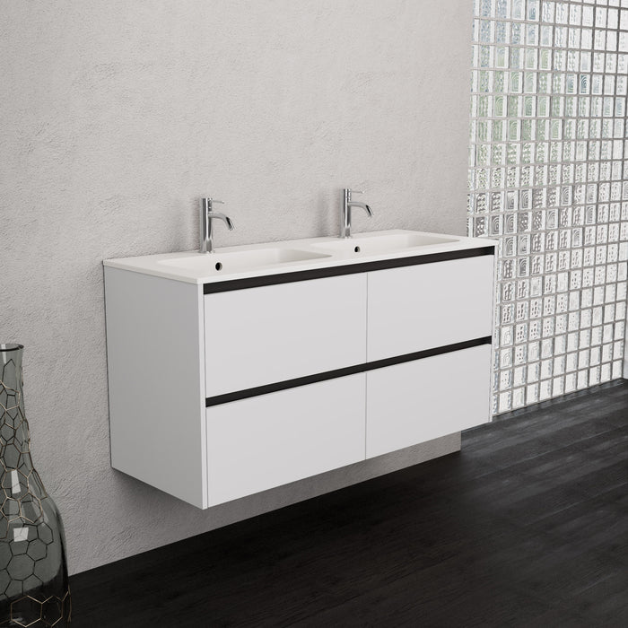 Inda - Mobile bagno L.120 con doppio lavabo opaco / Bianco opaco 4 cassetti - Smeraldo