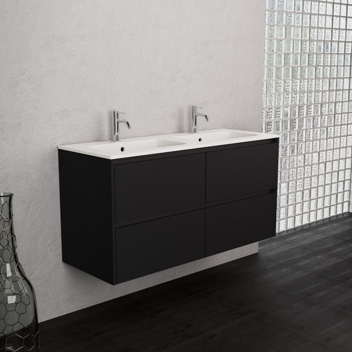 Inda - Mobile bagno L.120 con doppio lavabo opaco / Nero opaco 4 cassetti - Smeraldo