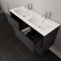 Inda - Mobile bagno L.120 con doppio lavabo opaco / Nero opaco 4 cassetti - Smeraldo