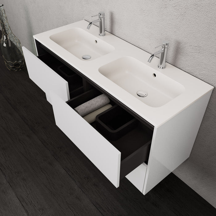 Inda - Mobile bagno L.120 con doppio lavabo opaco / Bianco lucido 4 cassetti - Smeraldo
