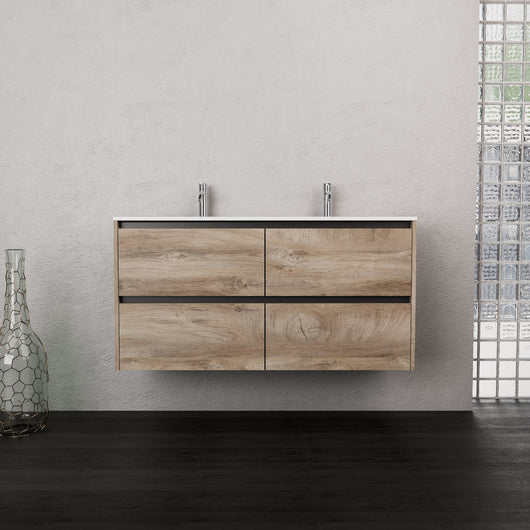 Inda - Mobile bagno L.120 con doppio lavabo opaco / Rovere naturale 4 cassetti - Smeraldo