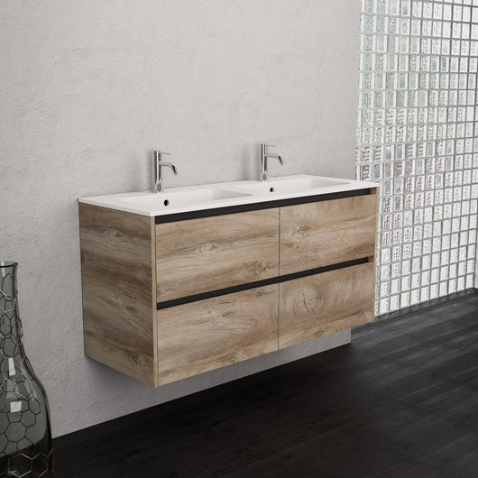 Inda - Mobile bagno L.120 con doppio lavabo opaco / Rovere naturale 4 cassetti - Smeraldo