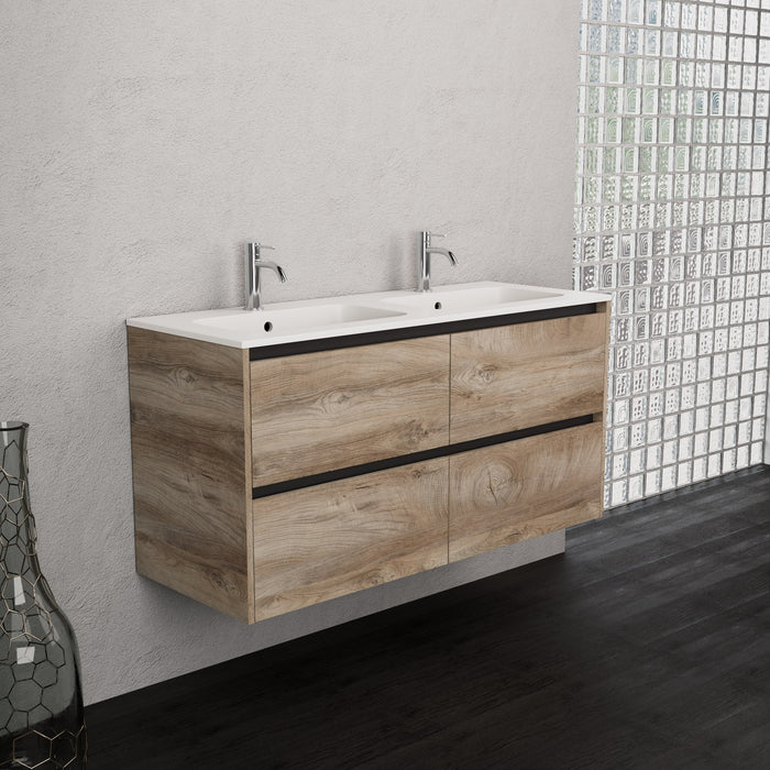 Inda - Mobile bagno L.120 con doppio lavabo opaco / Rovere naturale 4 cassetti - Smeraldo
