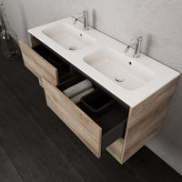 Inda - Mobile bagno L.120 con doppio lavabo opaco / Rovere naturale 4 cassetti - Smeraldo