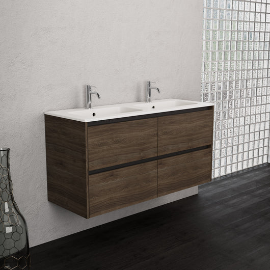 Inda - Mobile bagno L.120 con doppio lavabo opaco / Rovere castano 4 cassetti - Smeraldo