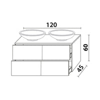 Inda - Mobile bagno L.120 con doppio lavabo in appoggio / Bianco opaco 4 cassetti - Smeraldo