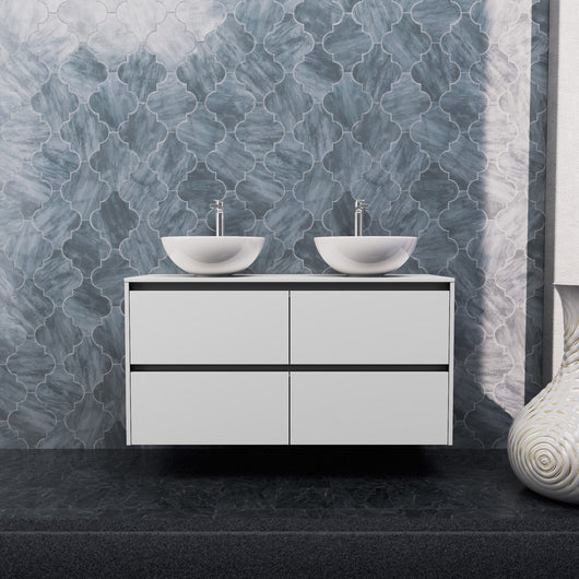 Inda - Mobile bagno L.120 con doppio lavabo in appoggio / Bianco opaco 4 cassetti - Smeraldo