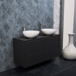 Inda - Mobile bagno L.120 con doppio lavabo in appoggio / Nero opaco 4 cassetti - Smeraldo