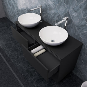 Inda - Mobile bagno L.120 con doppio lavabo in appoggio / Nero opaco 4 cassetti - Smeraldo