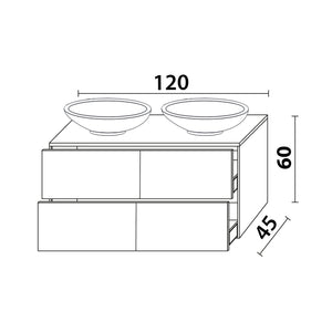 Inda - Mobile bagno L.120 con doppio lavabo in appoggio / Bianco lucido 4 cassetti - Smeraldo
