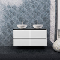 Inda - Mobile bagno L.120 con doppio lavabo in appoggio / Bianco lucido 4 cassetti - Smeraldo