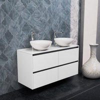 Inda - Mobile bagno L.120 con doppio lavabo in appoggio / Bianco lucido 4 cassetti - Smeraldo