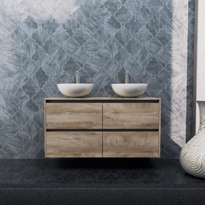 Inda - Mobile bagno L.120 con doppio lavabo in appoggio / Rovere naturale 4 cassetti - Smeraldo