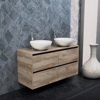 Inda - Mobile bagno L.120 con doppio lavabo in appoggio / Rovere naturale 4 cassetti - Smeraldo