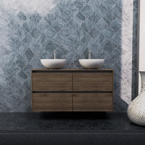 Inda - Mobile bagno L.120 con doppio lavabo in appoggio / Rovere castano 4 cassetti - Smeraldo