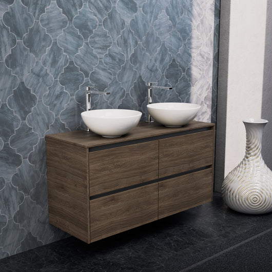 Inda - Mobile bagno L.120 con doppio lavabo in appoggio / Rovere castano 4 cassetti - Smeraldo