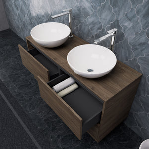 Inda - Mobile bagno L.120 con doppio lavabo in appoggio / Rovere castano 4 cassetti - Smeraldo