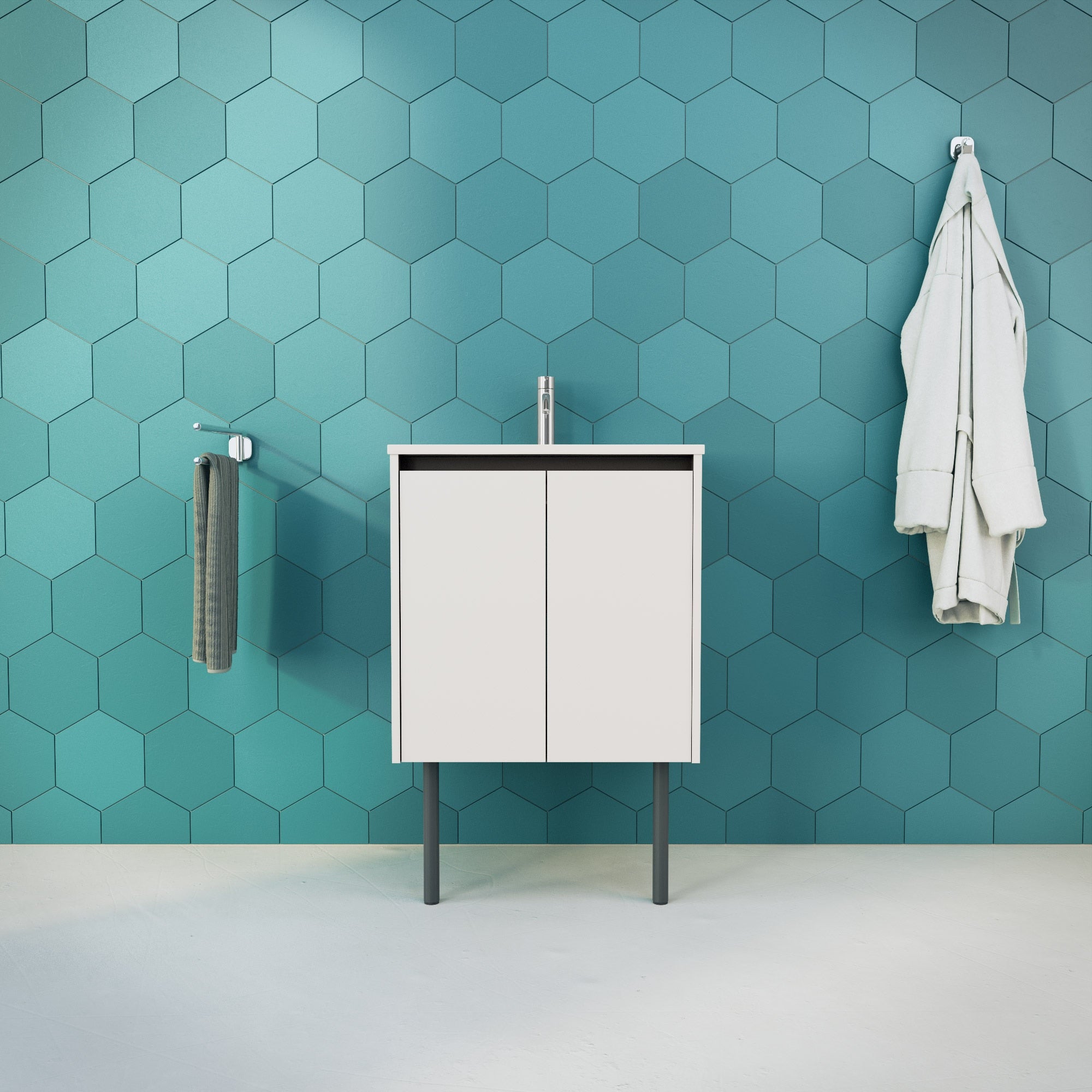 Inda - Mobile bagno L.60 con lavabo lucido / Bianco opaco 2 ante - Zaffiro