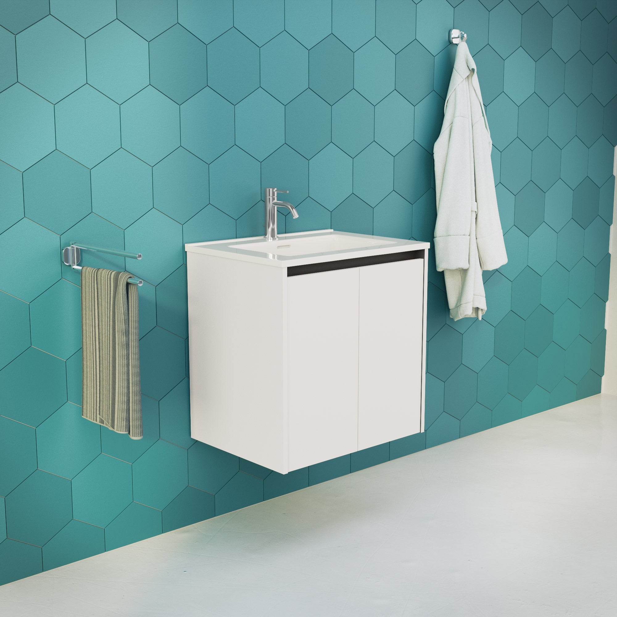 Inda - Mobile bagno L.60 con lavabo lucido / Bianco opaco 2 ante - Zaffiro