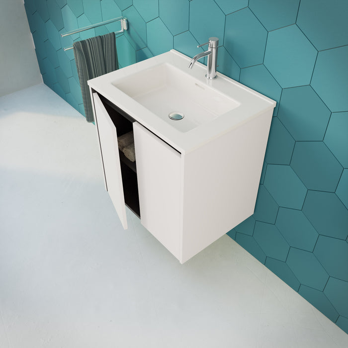 Inda - Mobile bagno L.60 con lavabo lucido / Bianco opaco 2 ante - Zaffiro