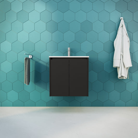 Inda - Mobile bagno L.60 con lavabo lucido / Nero opaco 2 ante - Zaffiro