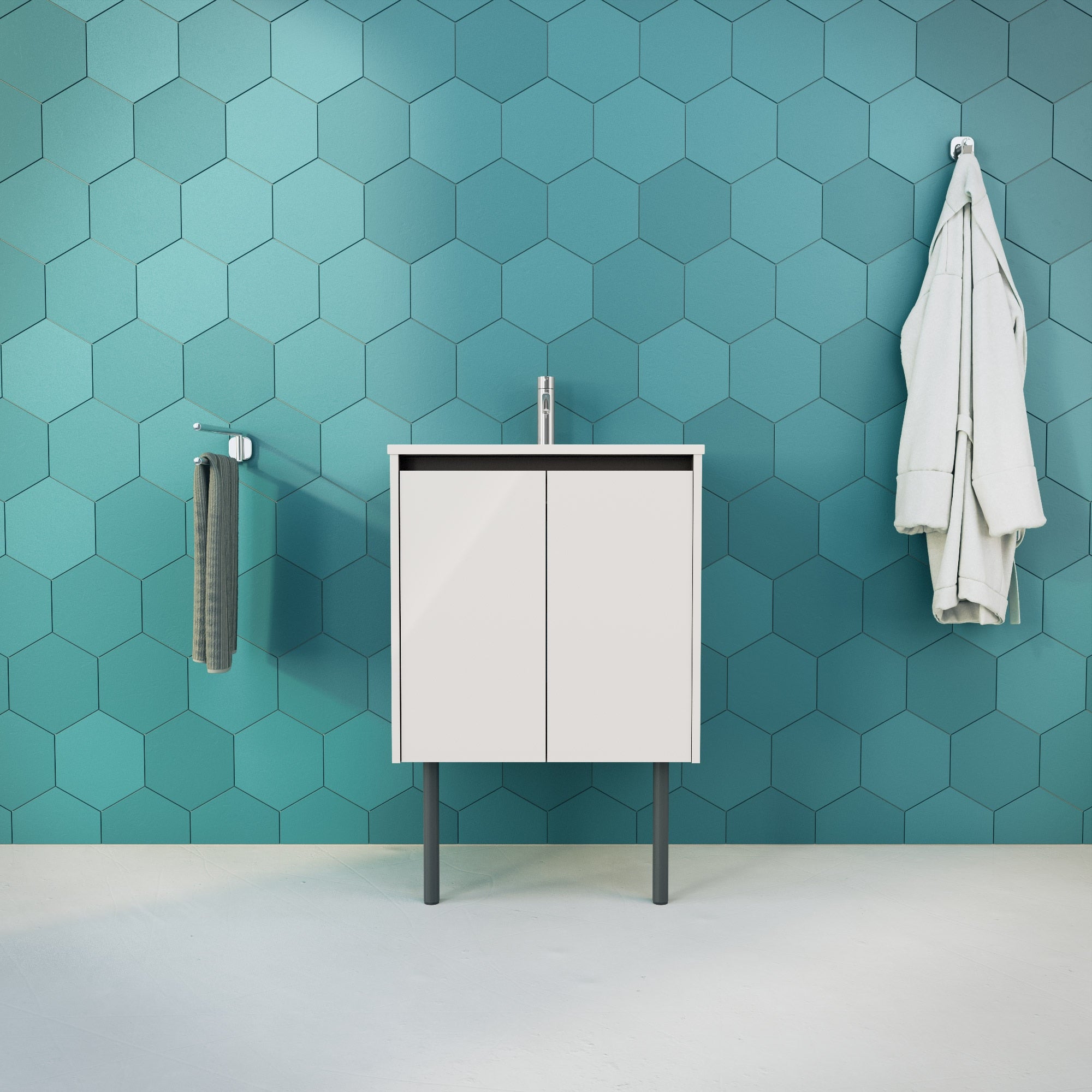 Inda - Mobile bagno L.60 con lavabo lucido / Bianco lucido 2 ante - Zaffiro