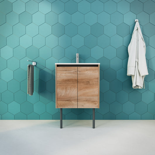 Inda - Mobile bagno L.60 con lavabo lucido / Rovere naturale 2 ante - Zaffiro