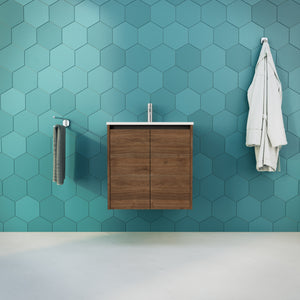 Inda - Mobile bagno L.60 con lavabo lucido / Rovere castano 2 ante - Zaffiro