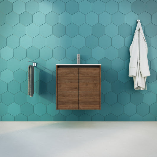 Inda - Mobile bagno L.60 con lavabo lucido / Rovere castano 2 ante - Zaffiro