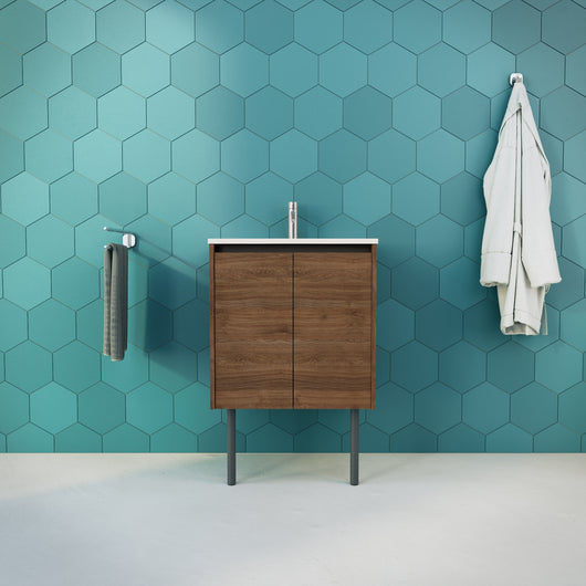 Inda - Mobile bagno L.60 con lavabo lucido / Rovere castano 2 ante - Zaffiro