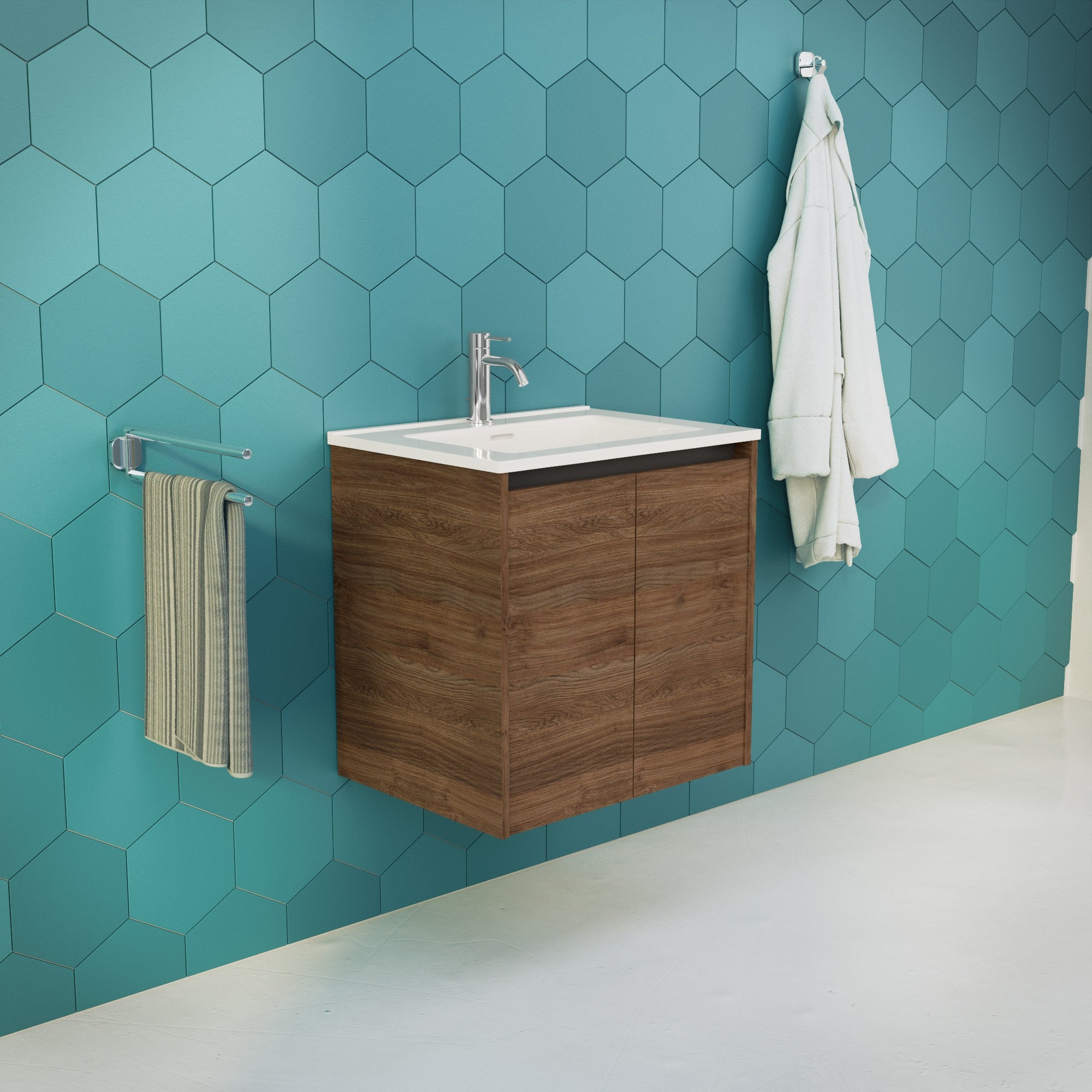 Inda - Mobile bagno L.60 con lavabo lucido / Rovere castano 2 ante - Zaffiro