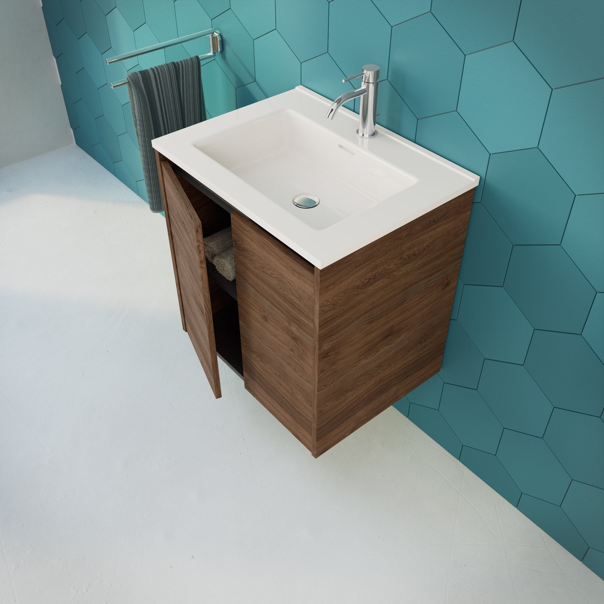 Inda - Mobile bagno L.60 con lavabo lucido / Rovere castano 2 ante - Zaffiro