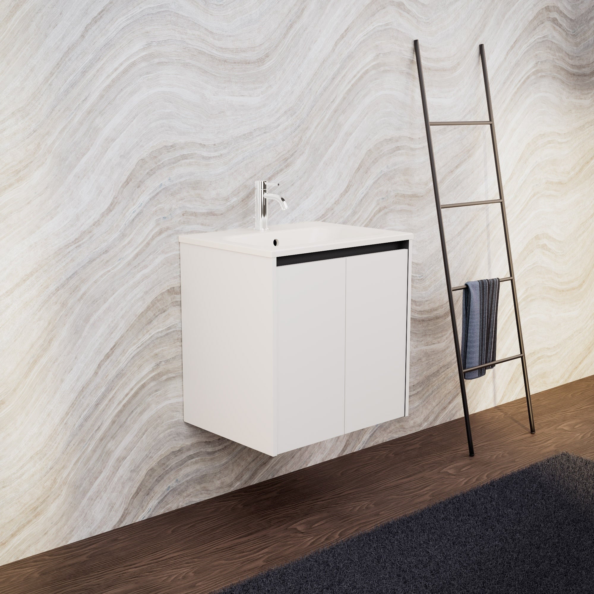 Inda - Mobile bagno L.60 con lavabo opaco / Bianco opaco 2 ante - Zaffiro